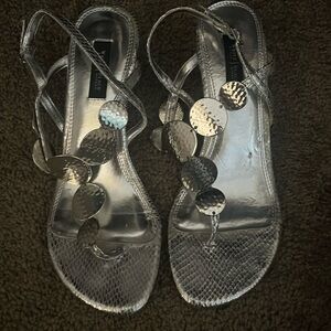 Silver Wedge Sandals Size 8